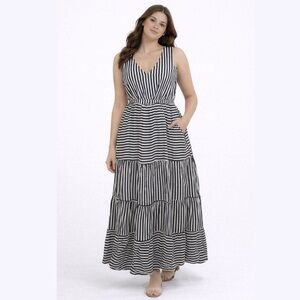 Torrid Black and White Striped Maxi Dress